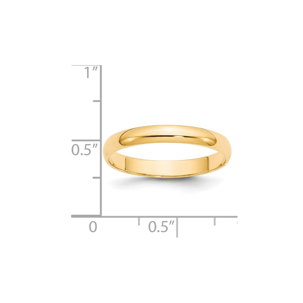 14k Yellow Gold 3mm Lightweight Half Round Wedding Band Ring