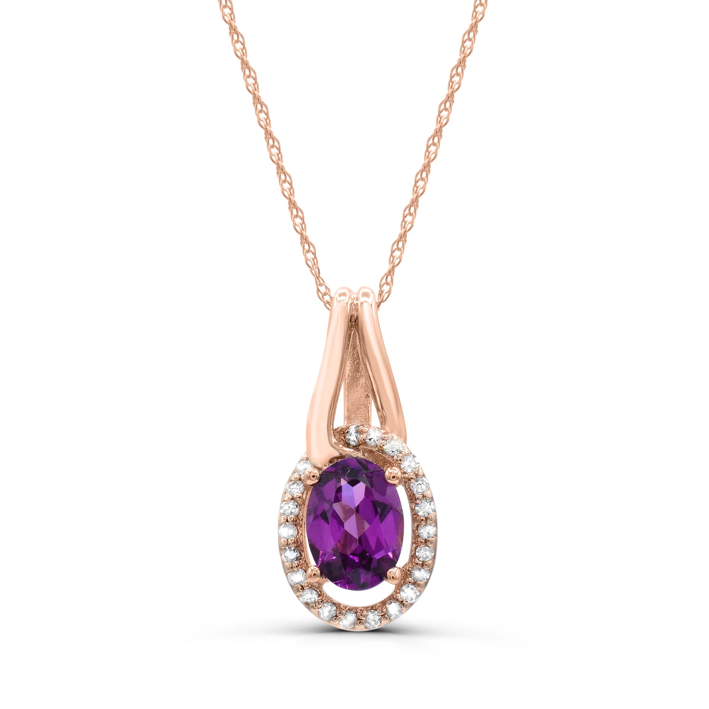 10K Rose Gold Rhodolite Purple Garnet and Diamond Pendant Necklace 18"
