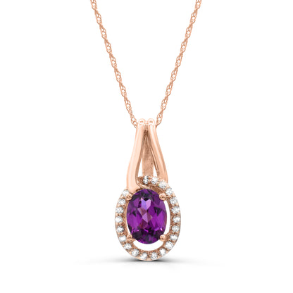 10K Rose Gold Rhodolite Purple Garnet and Diamond Pendant Necklace 18"
