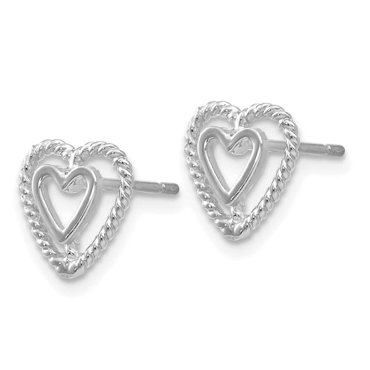 14k White Gold Heart Stud Earrings