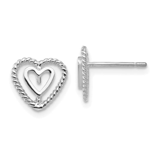 14k White Gold Heart Stud Earrings