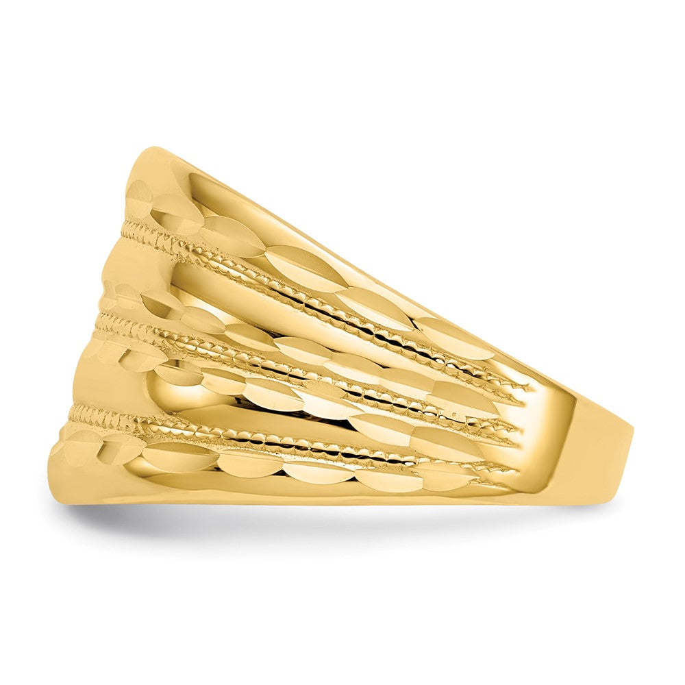 14K Yellow Gold Polished Diamond-cut Four Ridge Fashion Dome Ring Size 7