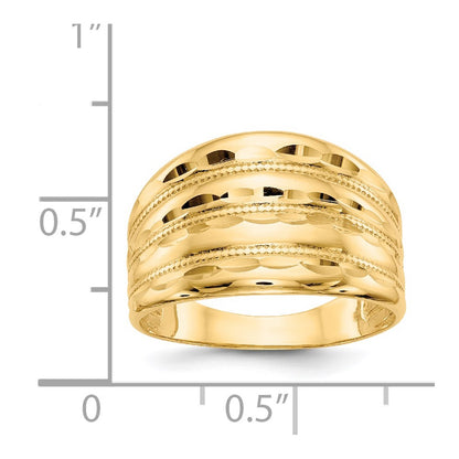 14K Yellow Gold Polished Diamond-cut Four Ridge Fashion Dome Ring Size 7