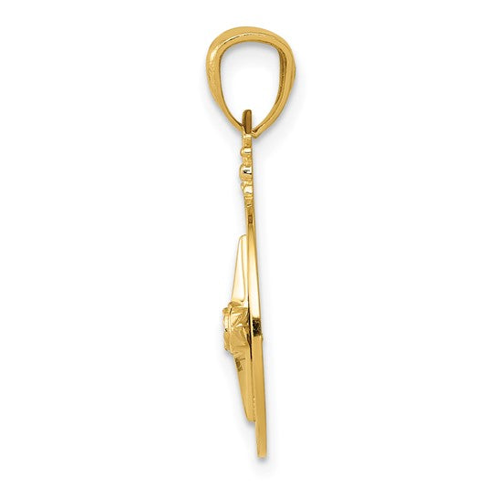 14k Yellow Gold Diamond-cut Polished Compass Pendant for Men