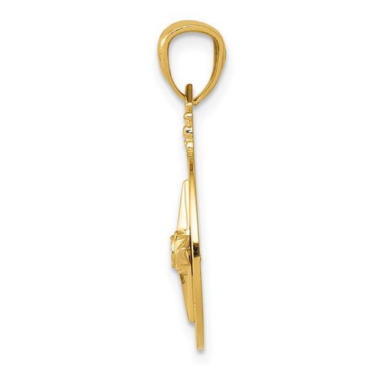 14k Yellow Gold Diamond-cut Polished Compass Pendant for Men