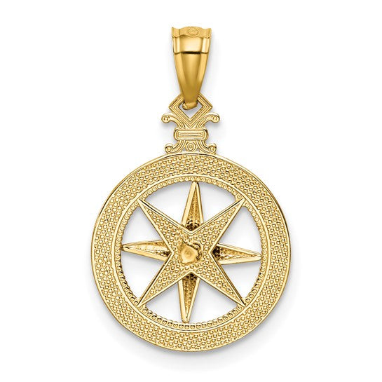 14k Yellow Gold Diamond-cut Polished Compass Pendant for Men