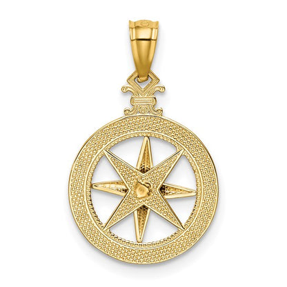 14k Yellow Gold Diamond-cut Polished Compass Pendant for Men