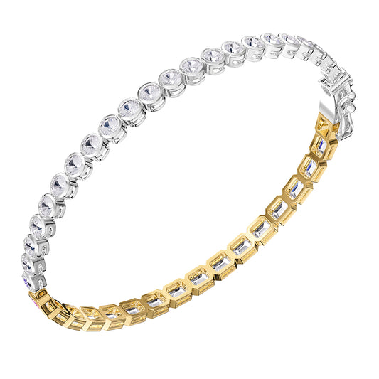 6.5 Carat Round & Emerald Cut Lab Grown Diamond Bangle Bracelet 7"