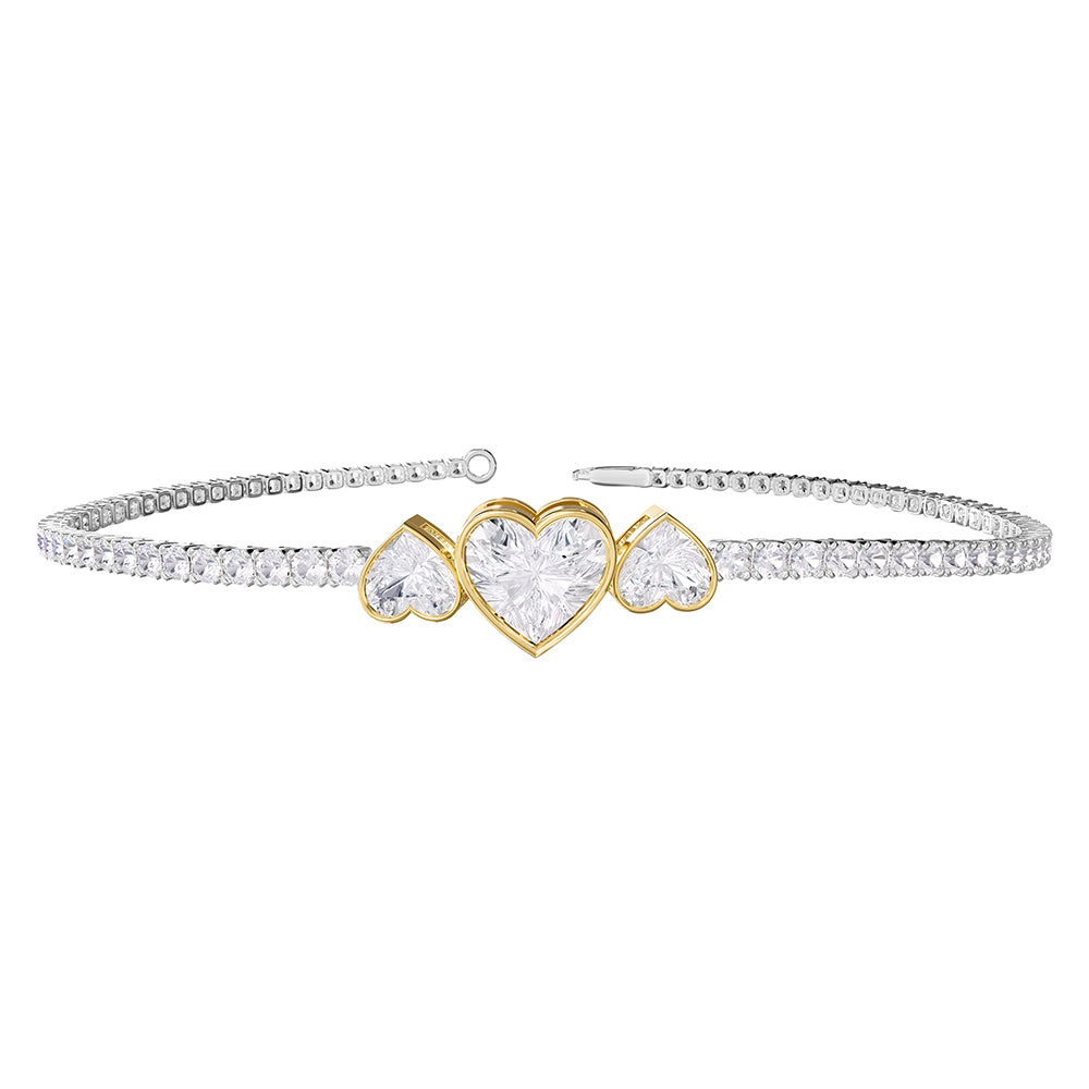 4 Carat Lab Grown Diamond Heart Bangle Bracelet 7"