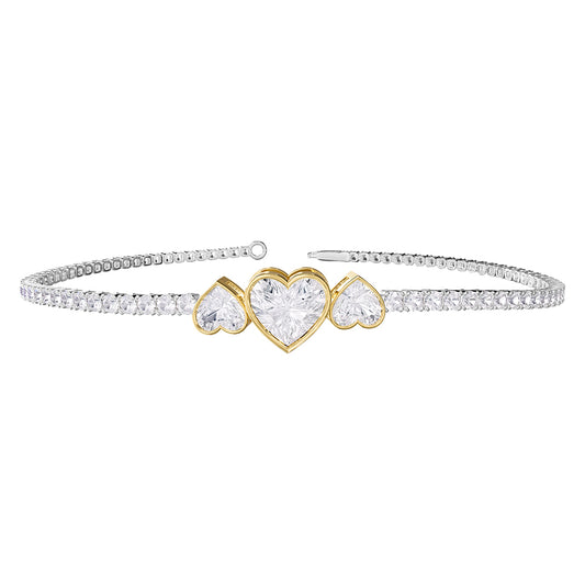4 Carat Lab Grown Diamond Heart Bangle Bracelet 7"
