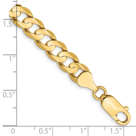 14k Yellow Gold 6.75mm Open Concave Curb Chain Bracelet 9" with Lobster Clasp