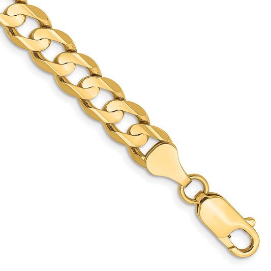 14k Yellow Gold 6.75mm Open Concave Curb Chain Bracelet 9" with Lobster Clasp
