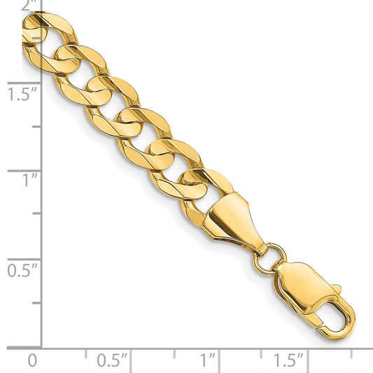 14k Yellow Gold 8.5mm Open Concave Curb Chain Bracelet 9" with Lobster Clasp