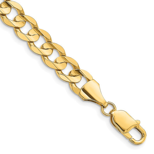 14k Yellow Gold 8.5mm Open Concave Curb Chain Bracelet 9" with Lobster Clasp