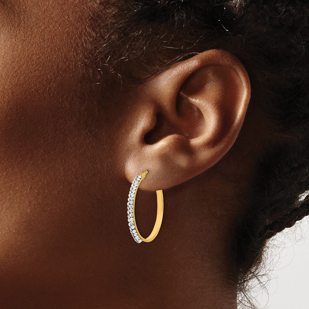 14k Yellow Gold Crystals Polished Hoop Earrings