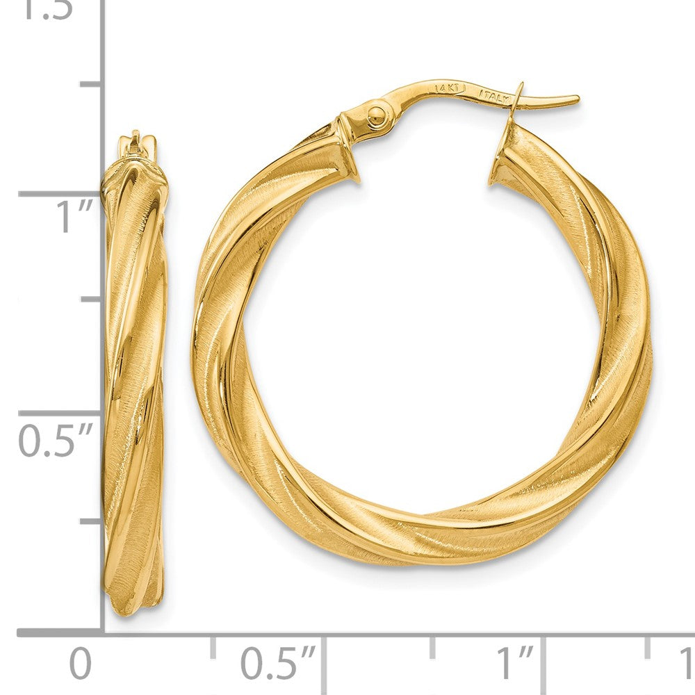14k Yellow Gold Polished Scratch-finish Twisted Hoop Earrings