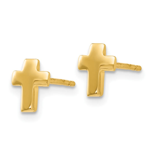 14k Yellow Gold Polished Cross Stud Earrings
