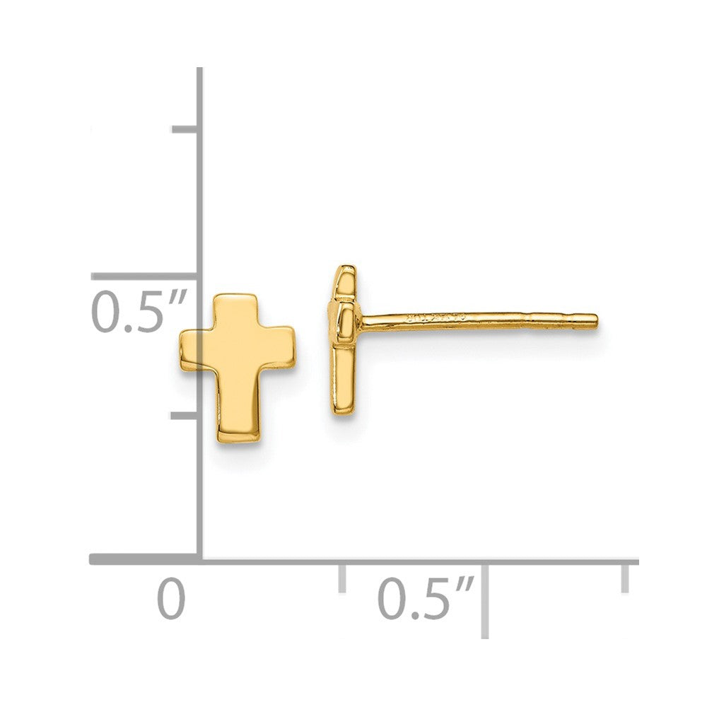 14k Yellow Gold Polished Cross Stud Earrings