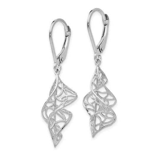 14K White Gold Textured Leverback Dangle Earrings