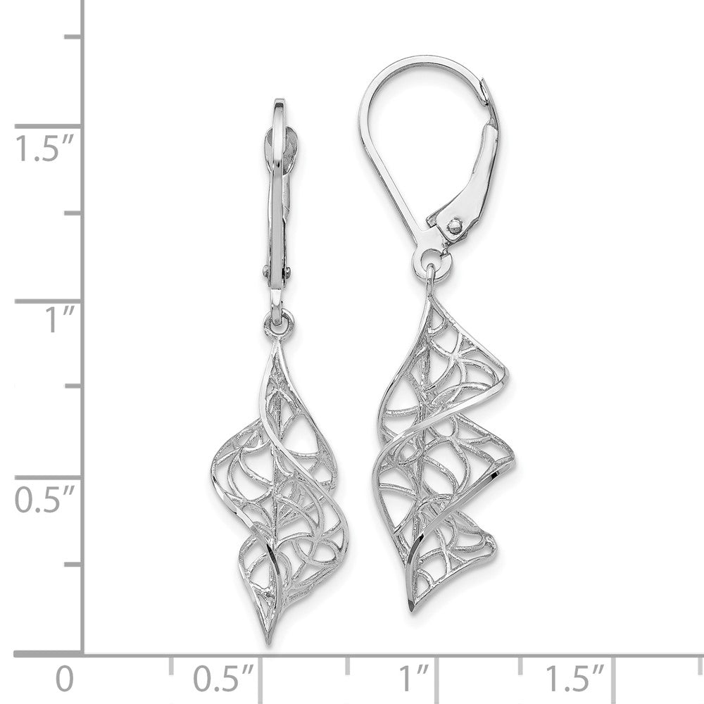 14K White Gold Textured Leverback Dangle Earrings