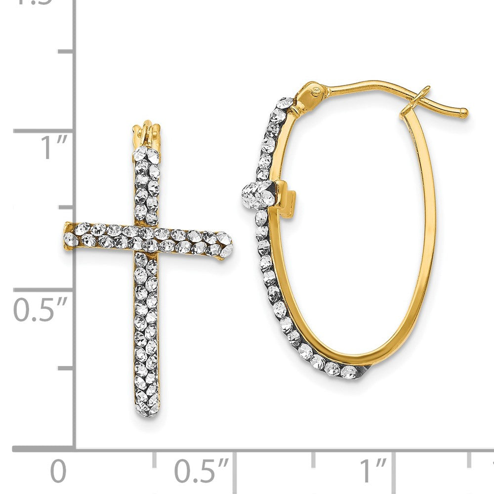 14k Yellow Gold Crystals Polished Cross Hoop Earrings