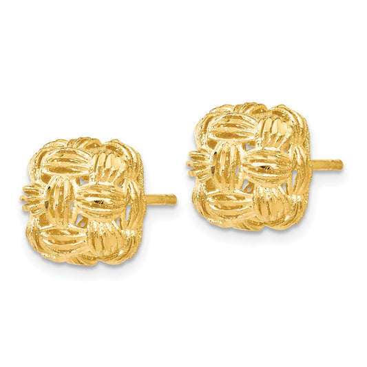 14k Yellow Gold Diamond-Cut Basketweave Stud Earrings
