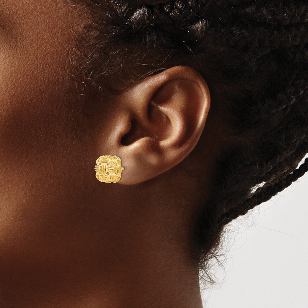 14k Yellow Gold Diamond-Cut Basketweave Stud Earrings