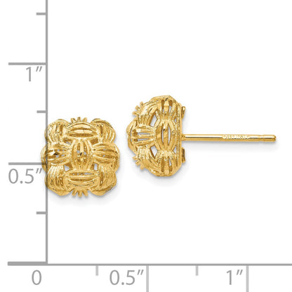 14k Yellow Gold Diamond-Cut Basketweave Stud Earrings