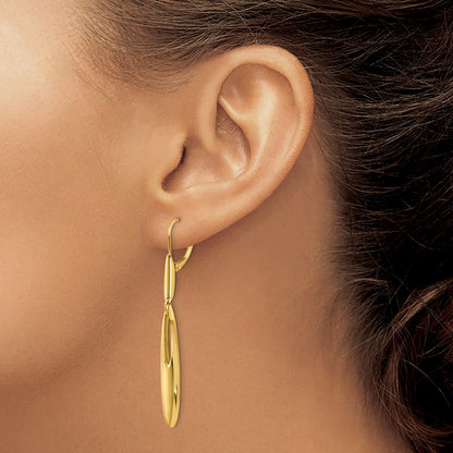 14k Yellow Gold Polished Leverback Dangle Earrings