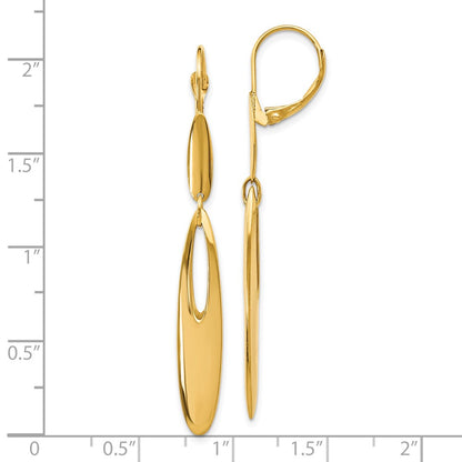 14k Yellow Gold Polished Leverback Dangle Earrings