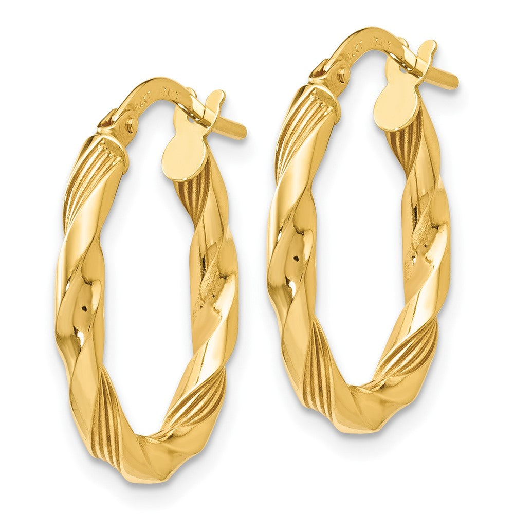 14k Yellow Gold Polished and Textured Hoop Earrings
