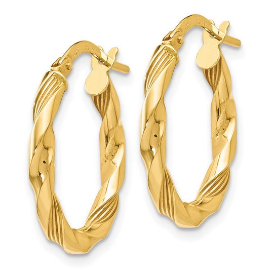 14k Yellow Gold Polished and Textured Hoop Earrings