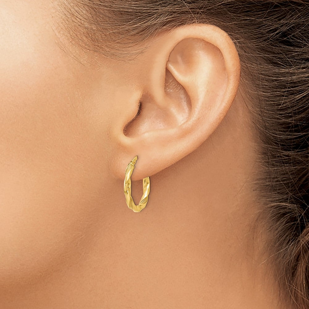 14k Yellow Gold Polished and Textured Hoop Earrings