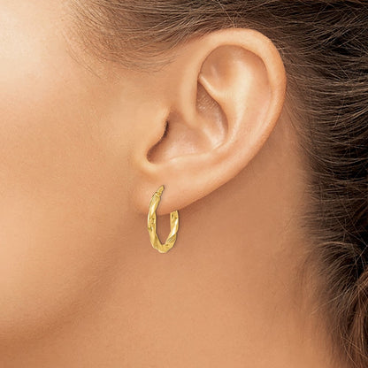 14k Yellow Gold Polished and Textured Hoop Earrings