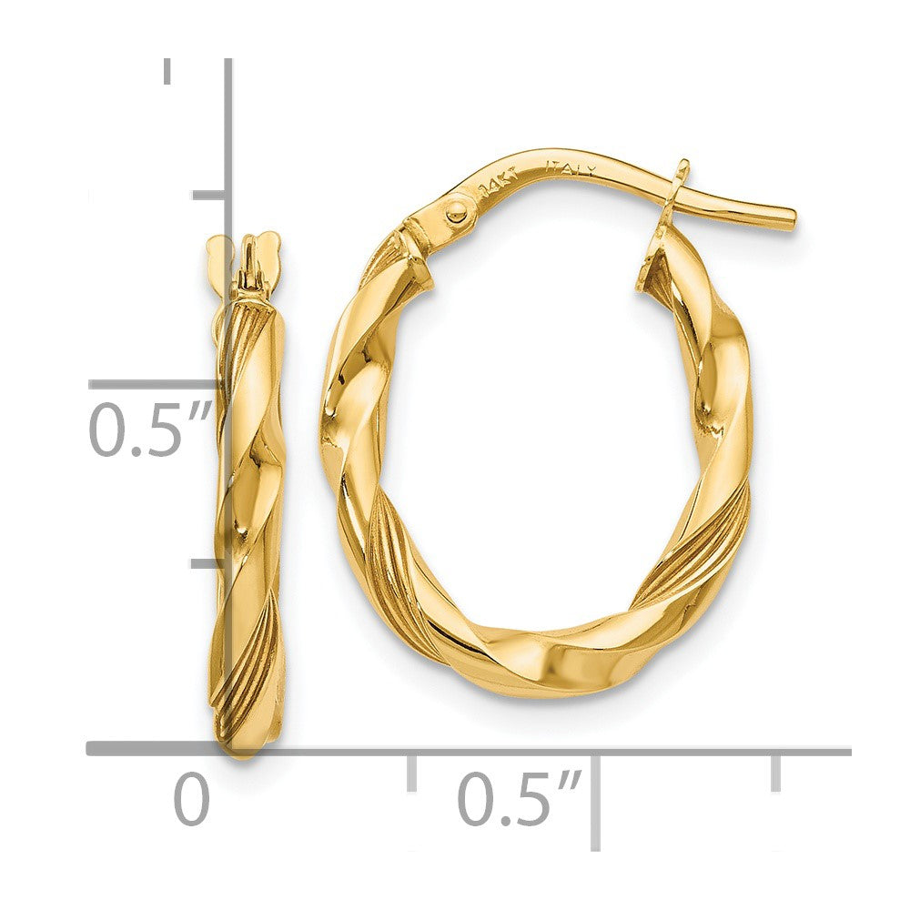 14k Yellow Gold Polished and Textured Hoop Earrings