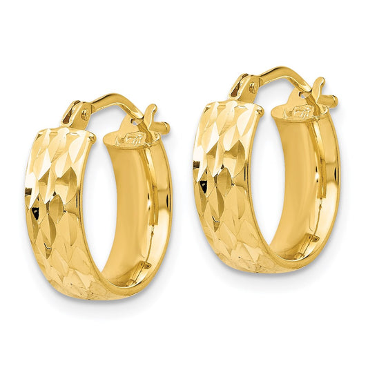 14k Yellow Gold Polished and Diamond-Cut Hoop Earrings