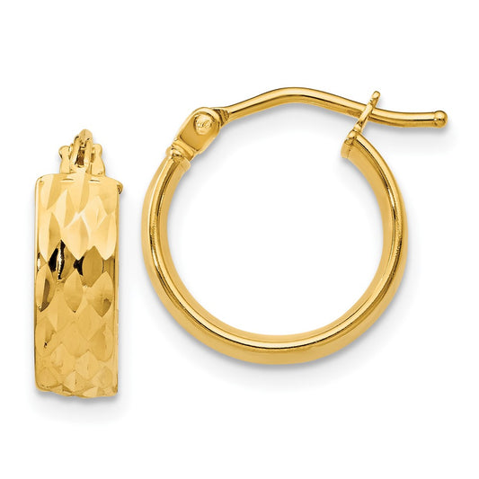 14k Yellow Gold Polished and Diamond-Cut Hoop Earrings