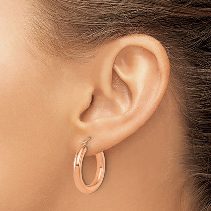 14k Rose Gold Polished 4mm Polished Hoop Earrings
