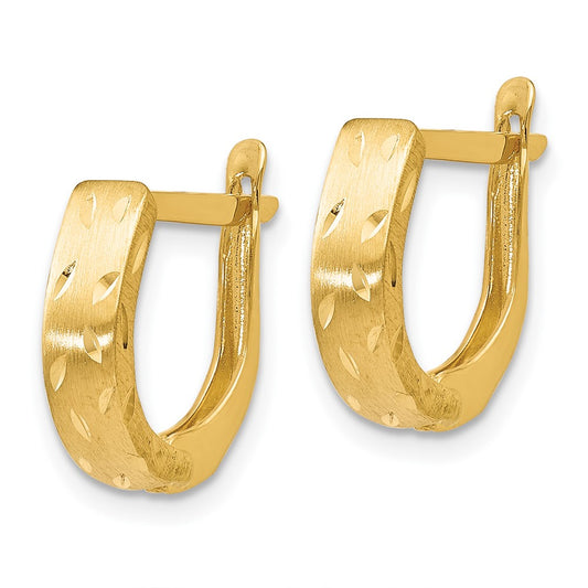 14k Yellow Gold Polished Brushed Diamond-Cut Hoop Earrings