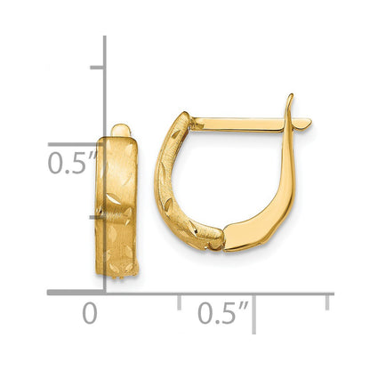 14k Yellow Gold Polished Brushed Diamond-Cut Hoop Earrings