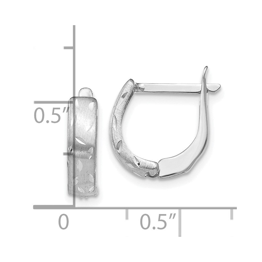 14K White Gold Polished Brushed Diamond-Cut Hoop Earrings