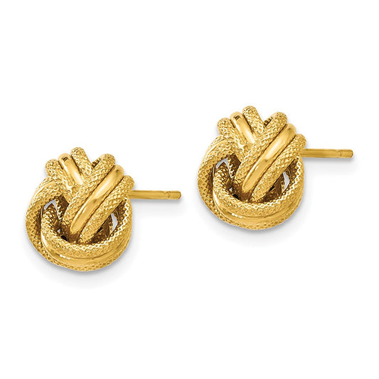 14k Yellow Gold Knot Polished Diamond-Cut Stud Earrings