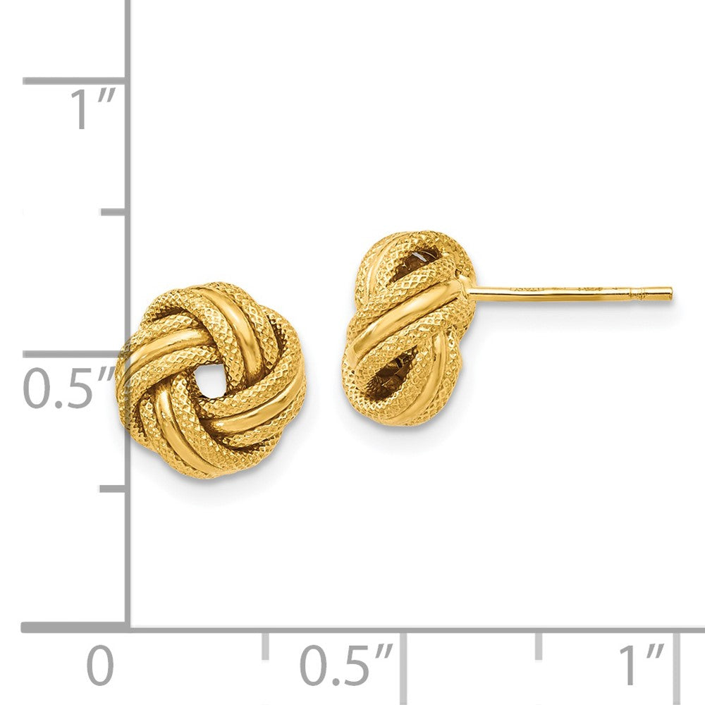 14k Yellow Gold Knot Polished Diamond-Cut Stud Earrings