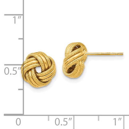 14k Yellow Gold Knot Polished Diamond-Cut Stud Earrings