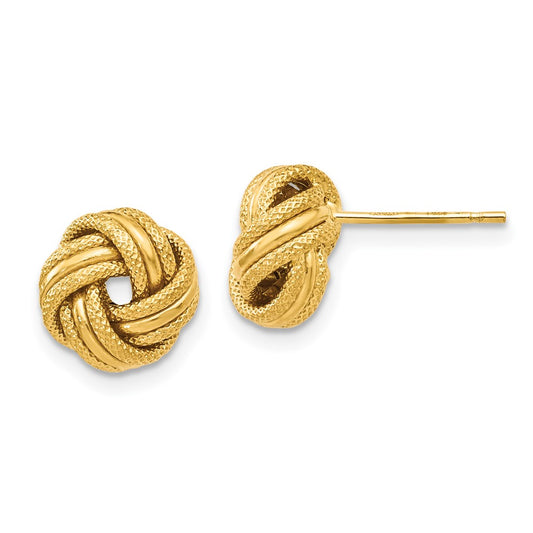 14k Yellow Gold Knot Polished Diamond-Cut Stud Earrings