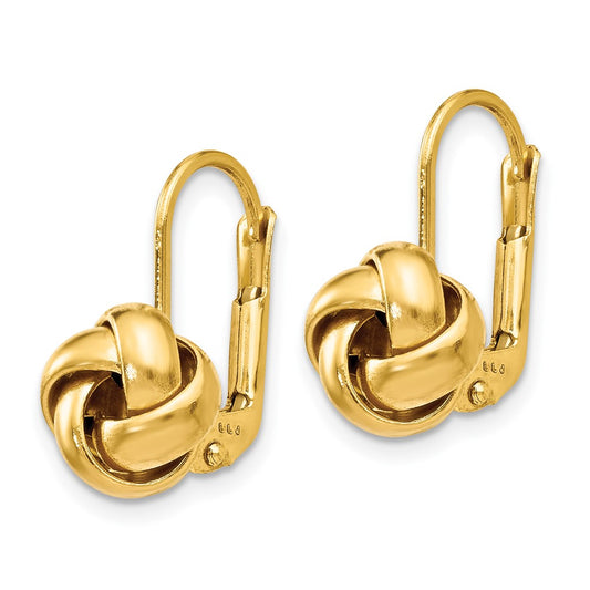 14k Yellow Gold Polished Love Knot Leverback Love Knot Earrings