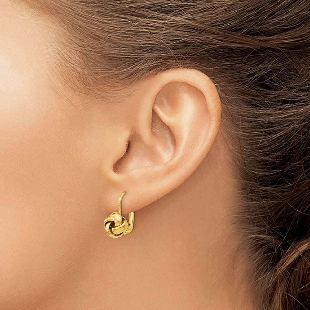 14k Yellow Gold Polished Love Knot Leverback Love Knot Earrings