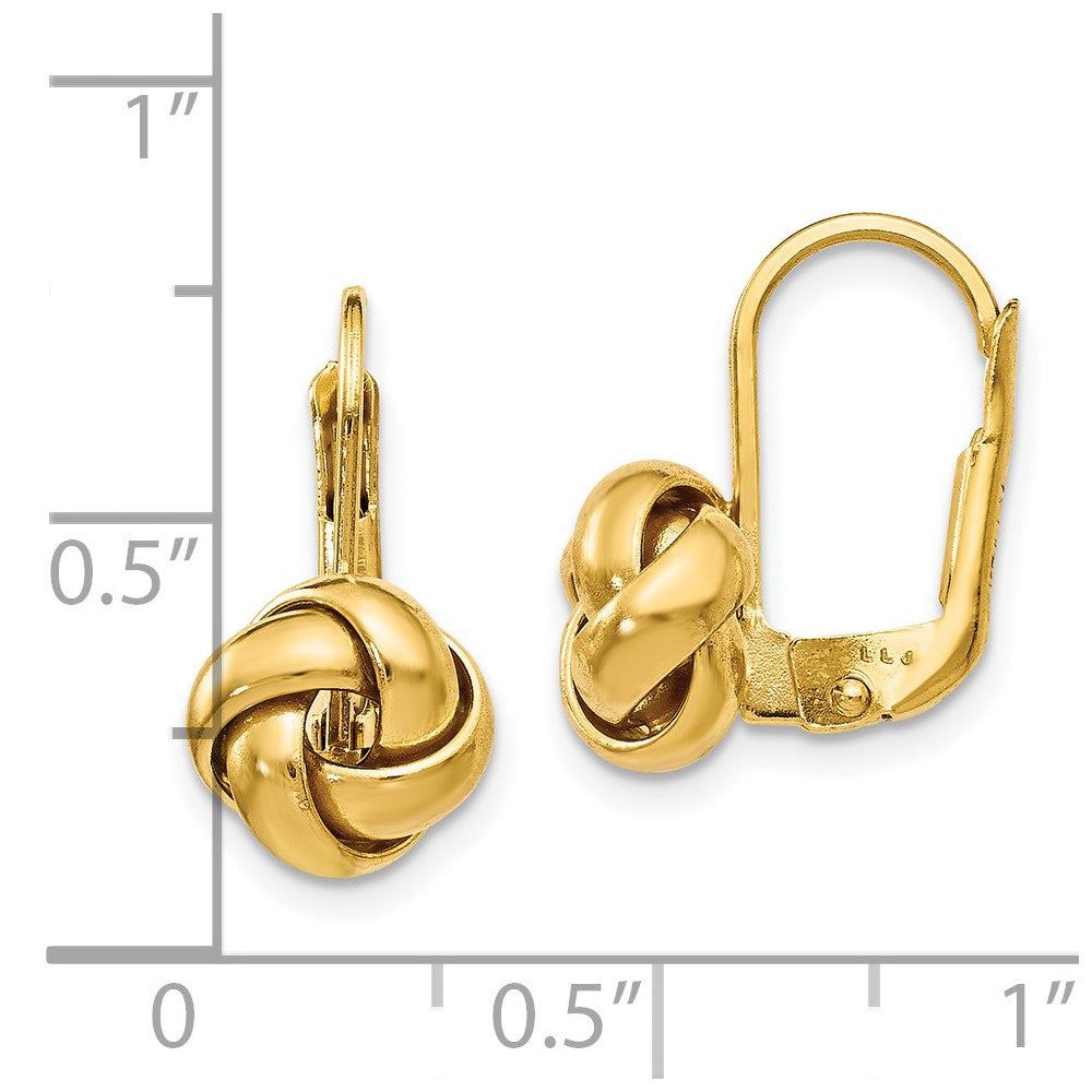 14k Yellow Gold Polished Love Knot Leverback Love Knot Earrings