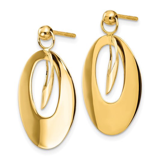 14k Yellow Gold Polished and Scratch Finish Oval Stud Earrings