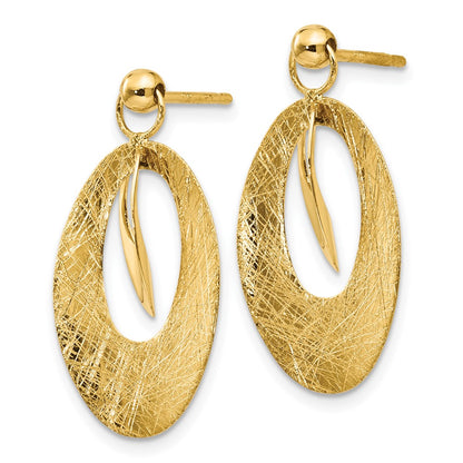 14k Yellow Gold Polished and Scratch Finish Oval Stud Earrings